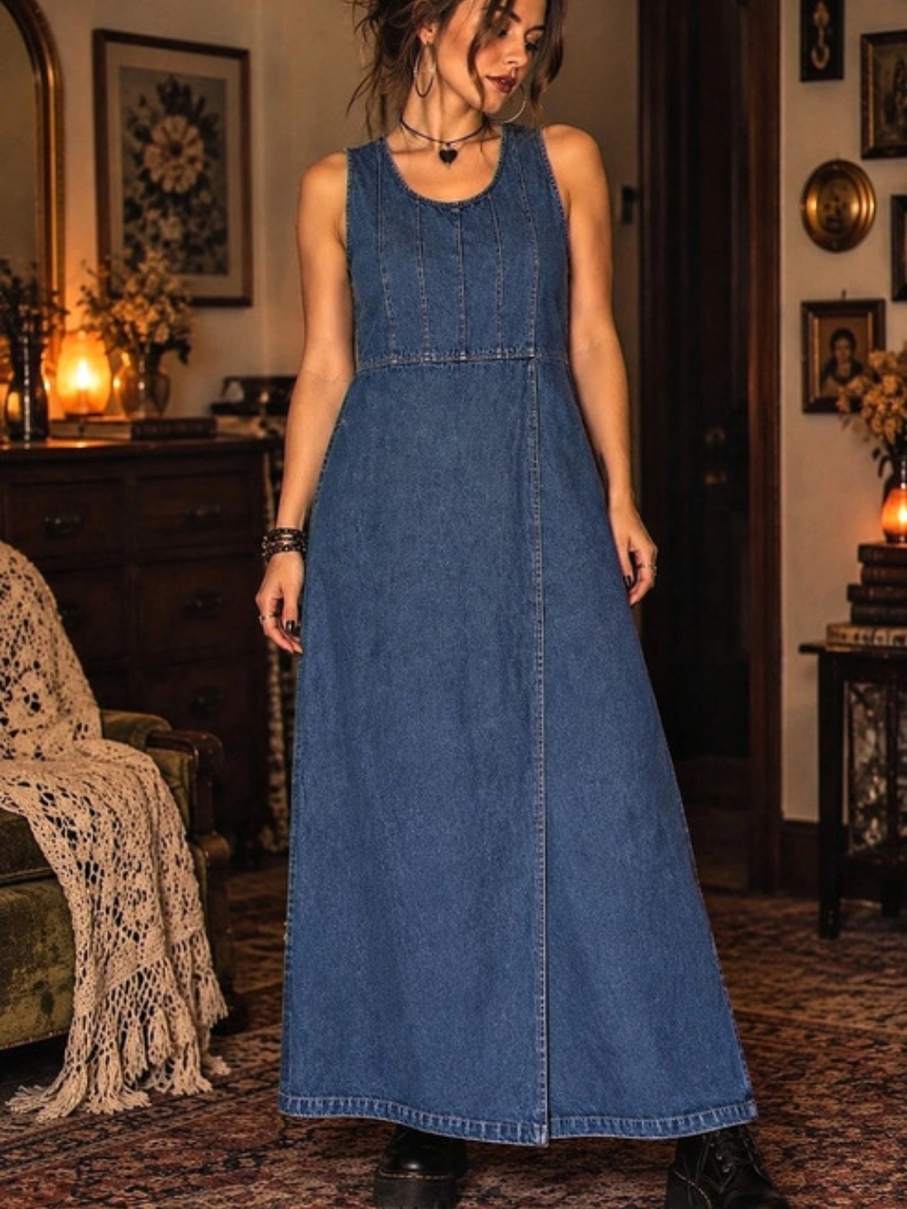 Premier International Denim Maxi Dress Size Medium